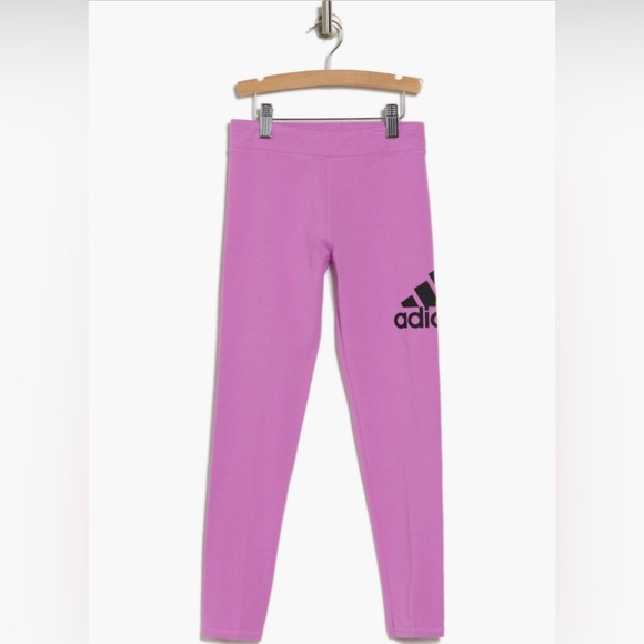 EUC Adidas Girls Pink Logo Cotton Leggings - Picture 1 of 7